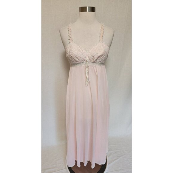 60s Vintage Pink Lace Semi Sheer Nylon Nightgown Lingerie Boudoir - Picture 1 of 8